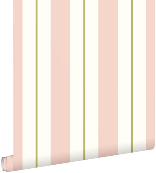 ESTAhome behang strepen licht roze en olijfgroen - 50 x 900 cm - 131478 - vtwonen shop