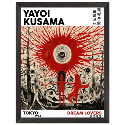 Artfulprints Poster met Lijst Yayoi Kusama - Dream lovers   - 30x40 cm - Rood