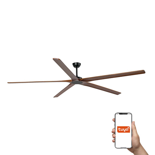 Faro Bigwood XXL plafondventilator met 5 bladen, matzwart, walnoot, Tuya Smart System
