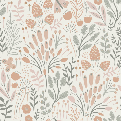 ESTAhome behang bladeren en bloemen lichtblauw en terracotta - 50 x 900 cm - 131387 - vtwonen shop