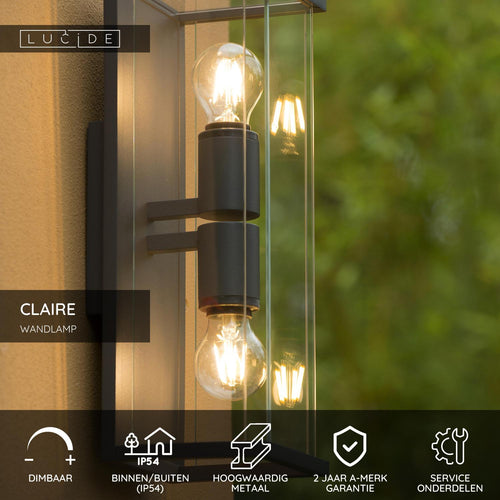 Lucide wandlamp CLAIRE - 2xE27 - Antraciet