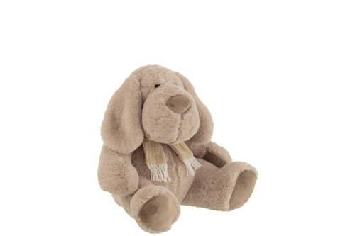 J-Line knuffel Hond + Sjaal Zittend - textiel - beige - large