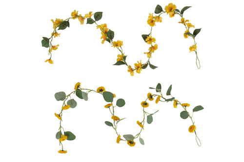 J-Line Slinger Bloemen + Blaadjes - kunststof - geel/groen - 2 stuks