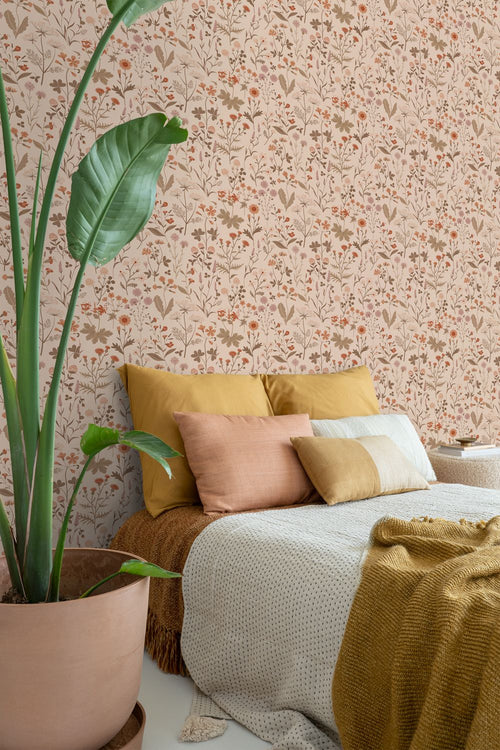 ESTAhome behang veldbloemen terracotta roze - 53 cm x 10.05 m - 139597