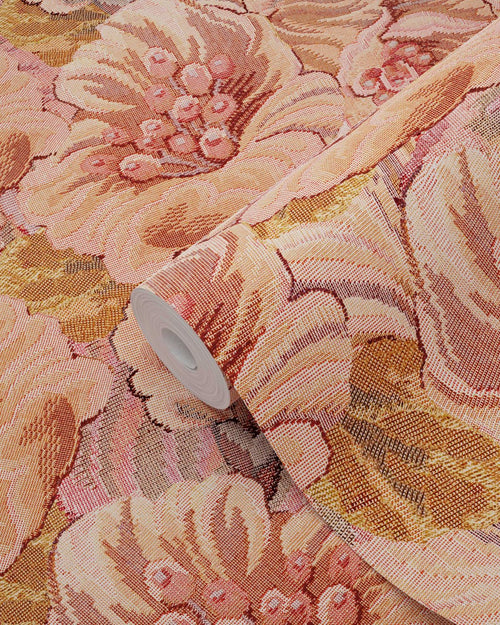 ESTAhome behang geborduurd bloemmotief terracotta roze - 50 x 900 cm - 131294