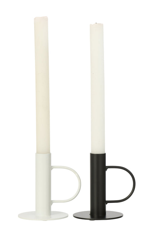 J-Line kandelaar - ijzer - zwart/wit - large - set van 2