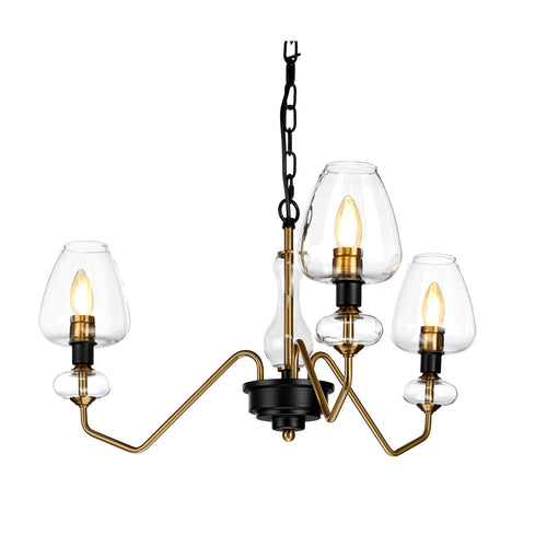 Armand 3-lichts hanglamp, verouderd messing, glazen kappen