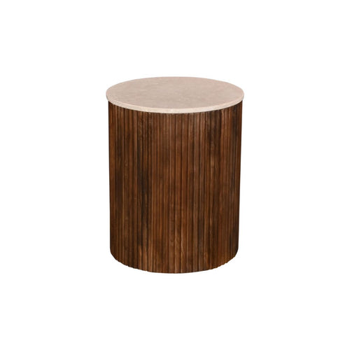 Giga Meubel Bijzettafel Davi Rond - Marmer/Hout - Donkerbruin - 45x45x55cm - vtwonen shop
