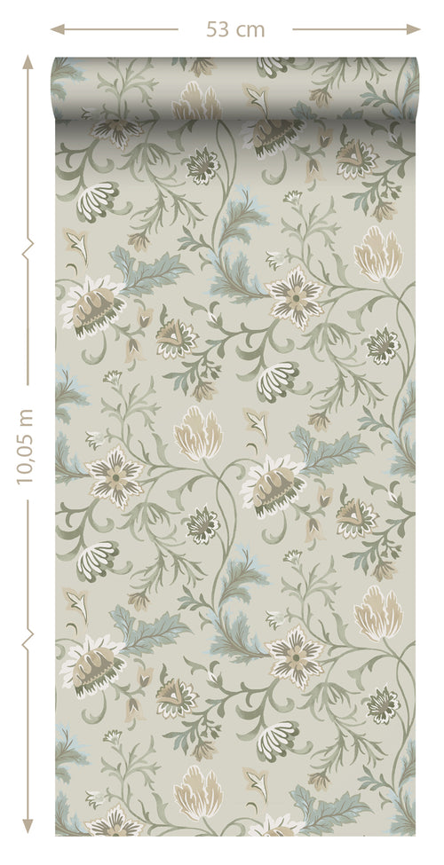 ESTAhome behang vintage bloemen zand beige - 53 cm x 10.05 m - 139412