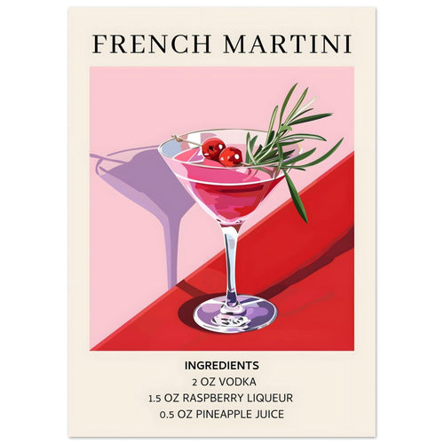Artfulprints  French Martini cocktail - Ingrediënten   poster 50x70 cm - vtwonen shop