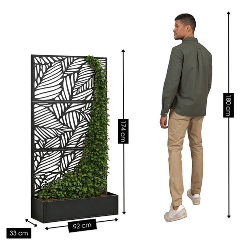 Mica Decorations Sapri Plantensteun - Plantenbak met Klimrek voor bij Klimopplanten - Plantenstandaard Vrijstaand of tegen Muur - 92 x 33 x 174 cm -