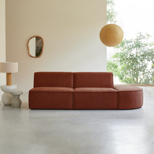 Tikamoon Modulaire mahoniebruine stoffen bank, 2-zits - Rood