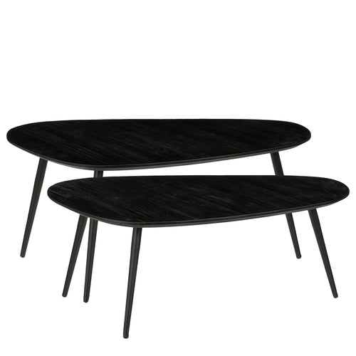 Mica Decorations Jailey Bijzettafel - Set van 2 - L84 x B39 x H39 cm - Gerecycled Hout - Zwart