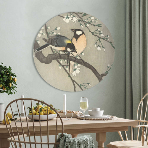 Reinders glasschilderij Ohara Koson - Koolmezen op bloesemtak - Ø 70cm
