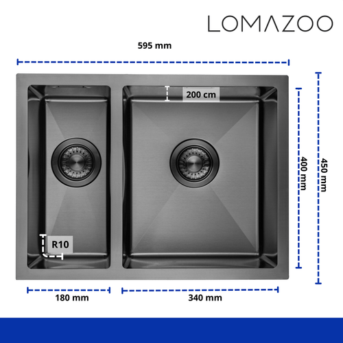 LOMAZOO dubbele spoelbak Galaxy - met accessoires - RVS - 59.5 x 45 x 20 cm