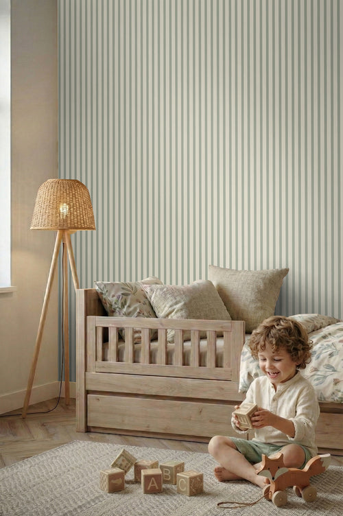 Sanders & Sanders behang geschilderde strepen vergrijsd groen - 50 x 900 cm - 935403