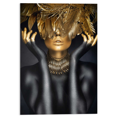 Reinders glasschilderij Vrouw met gouden veren - 100x70cm