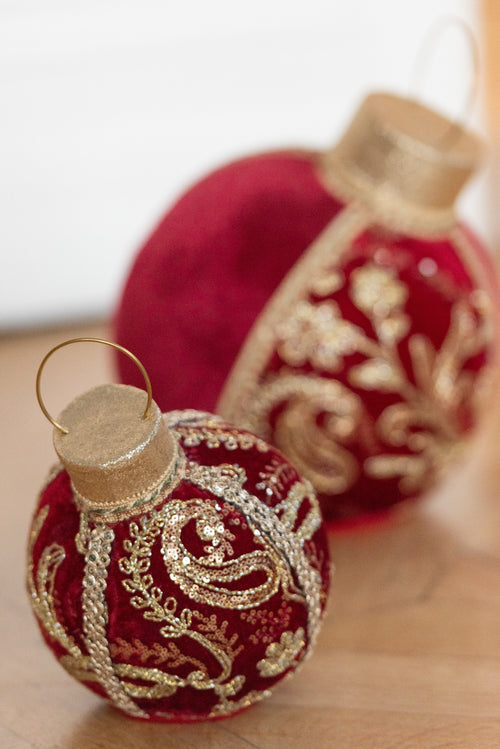 J-Line kerstbal Patroon - polyfoam/textiel - rood/goud - medium