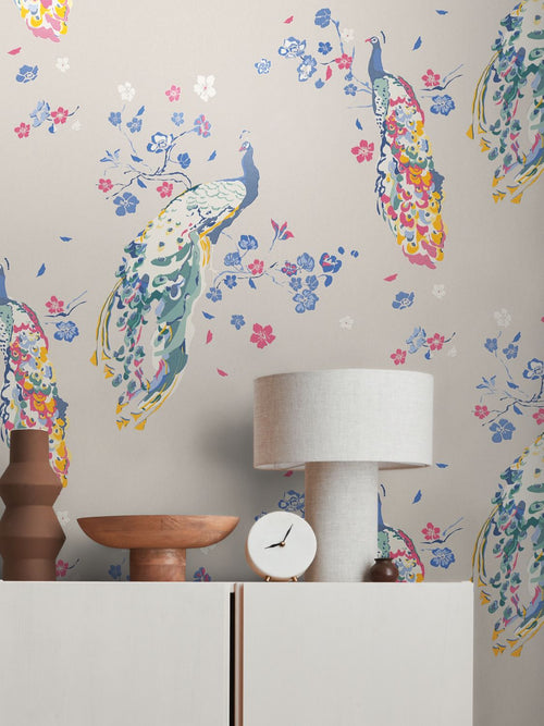 Livingwalls behang vogel grijs, blauw, rood, wit en groen - 53 cm x 10.05 m - AS-389064 - vtwonen shop