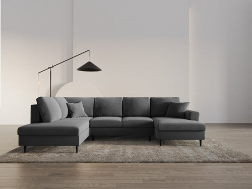 Cosmopolitan Design Links panoramische slaapbank met opbergdoos Kyoto 7-zits, flueel lichtgrijs - 194x313x88cm