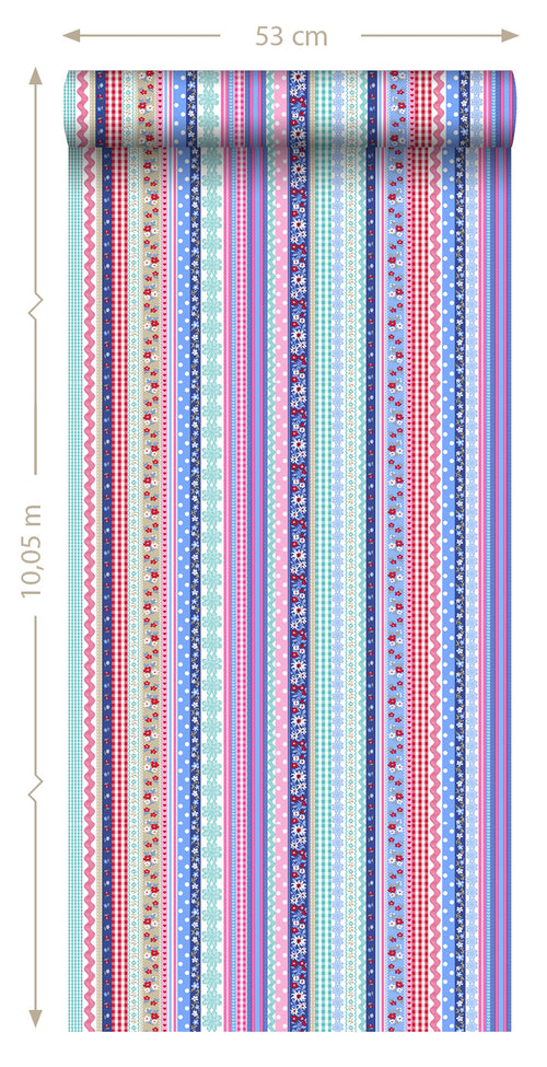 ESTAhome behang lintjes lichtblauw en roze - 53 cm x 10.05 m - 138140