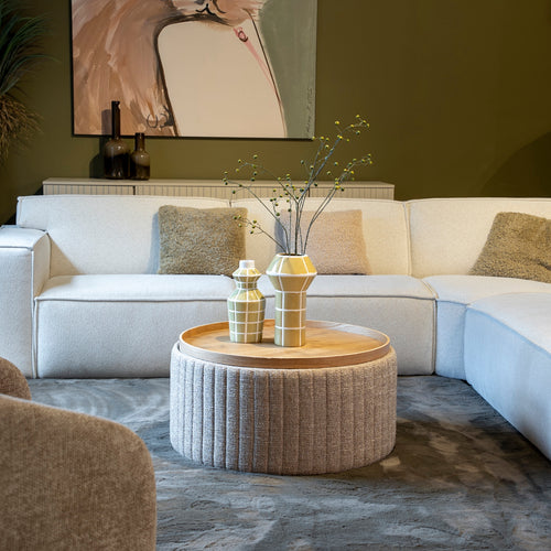 DÉJA Living Salontafel Angela - Taupe/Naturel - Ø80cm - Incl. Opbergruimte