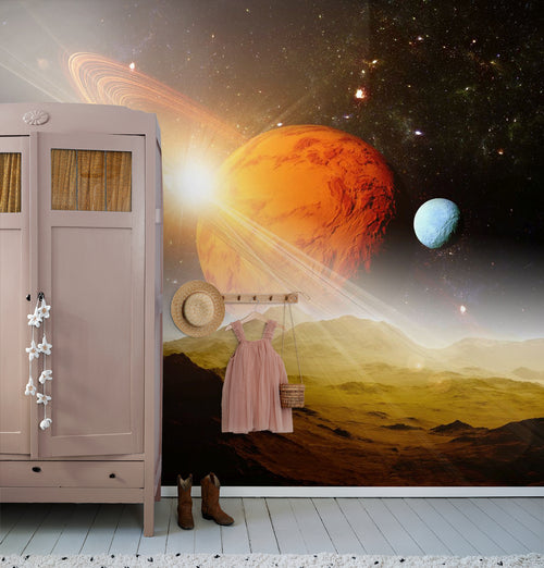 Sanders & Sanders fotobehang planeten in de ruimte oranje en bruin - 375 x 270 cm - 600998