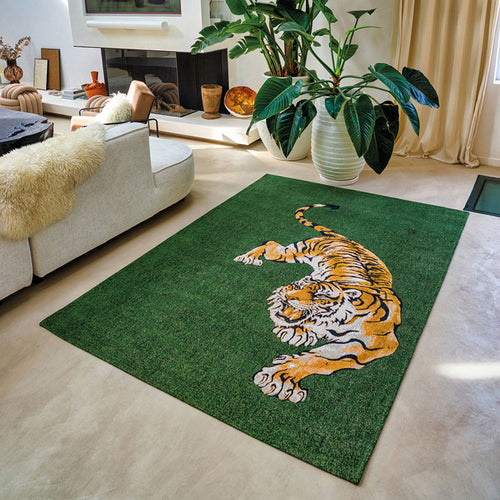 Louis De Poortere binnen & buiten machinewasbaar vloerkleed Pop Tiger van 70% gerecycled PET - groen - 100x140cm