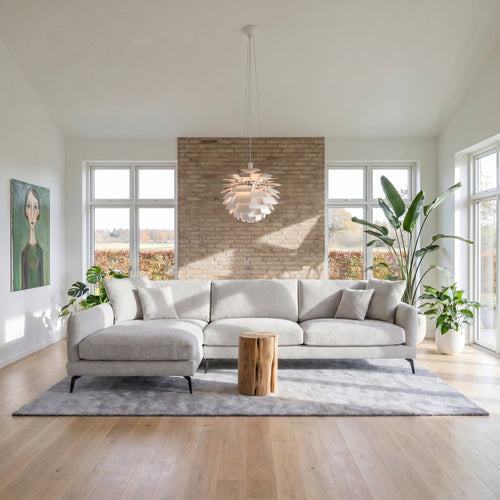 Furnhouse chaise longue bank links Maggie - Grijs - Stof - 95x290x90