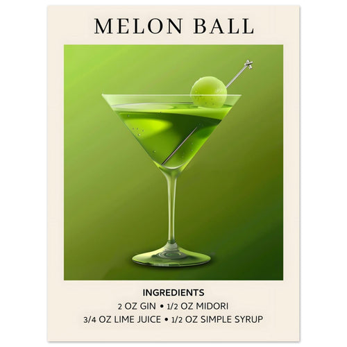 Artfulprints  Melon Ball cocktail - Ingrediënten   poster 30x40 cm - vtwonen shop