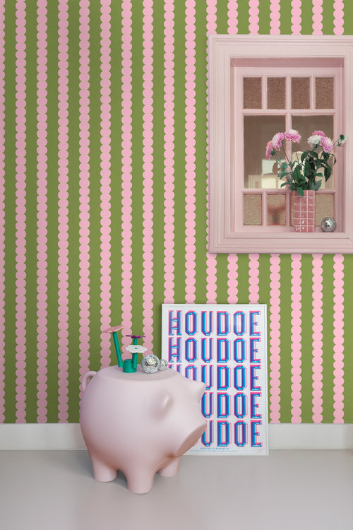 ESTAhome behang grafische print roze en groen - 0.53 x 10.05 m - 131749