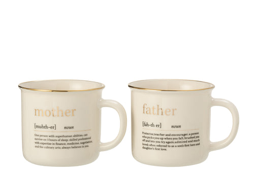 J-Line mok Boodschap Mother Father - keramiek - goud - 2 stuks - vtwonen shop