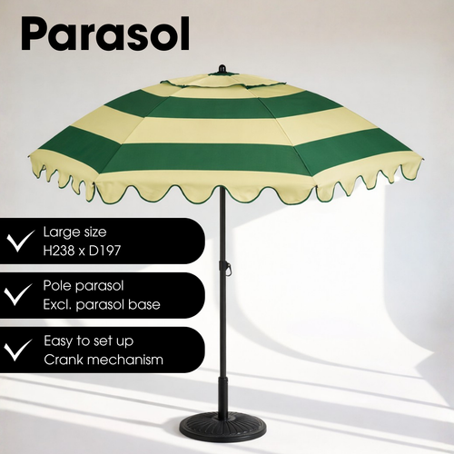 Mica Decorations Kantelbare Parasol met Ruches - Stokparasol 238 x Ø195 cm - Tuin of Balkonparasol - Polyester, Staal - Terra