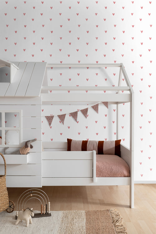 ESTAhome behang hartjes wit en roze - 50 x 900 cm - 131630