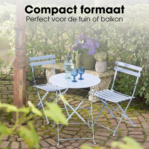Mica Decorations Laurence Bistroset Metaal - Set van 3 - Tuinstoelen en Tuintafel - Balkonset 2 Personen - Bistrotafel Rond en Bistrostoel Bistro Set
