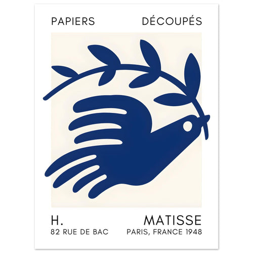 Artfulprints Poster Matisse – Peace dove navy blue II   - 30x40 cm - Blauw