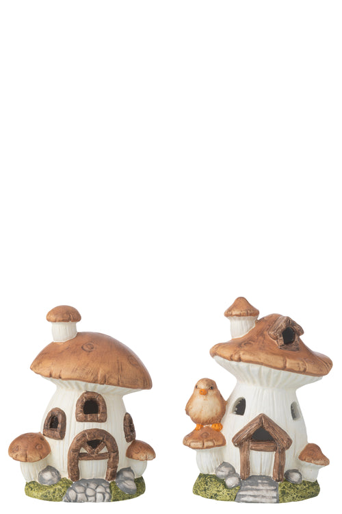 J-Line decoratie Huis Paddenstoel - porselein - mix - 2 stuks - LED lichtjes - vtwonen shop