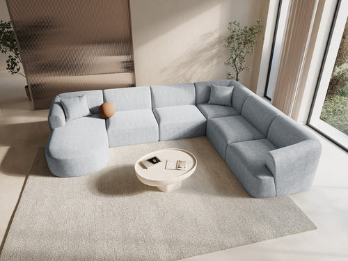 Cosmopolitan Design Modulaire panoramische hoekbank rechts Campi 7-zits, structurele stof lichtgrijs - 255x330x70cm