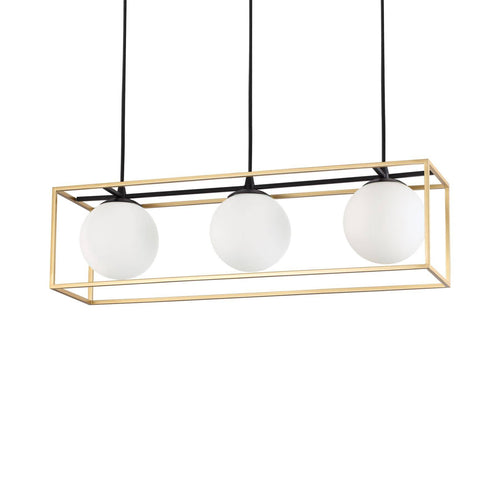 Ideal Lux Lingotto - 3-lichts hangende staaflamp antiek messing