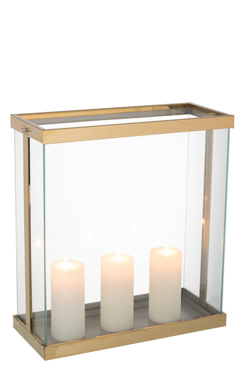 J-Line lantaarn Rechthoekig Enma - ijzer/glas - goud -large