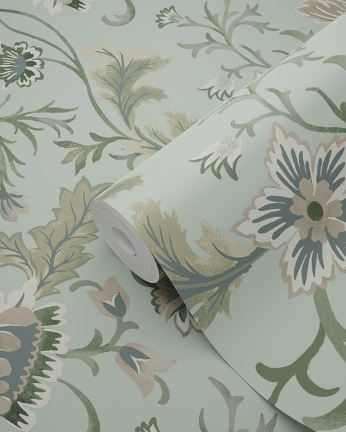 ESTAhome behang vintage bloemen celadon groen - 53 cm x 10.05 m - 139413