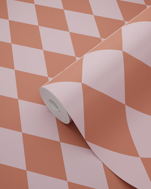 ESTAhome behang ruiten terracotta roze - 50 x 900 cm - 131598 - vtwonen shop