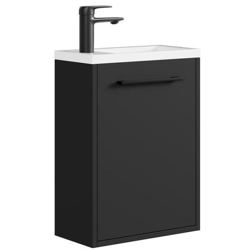 Badplaats Toiletmeubel Florence 40 x 22 cm – Mat Zwart – Fonteinmeubel met Witte Wastafel