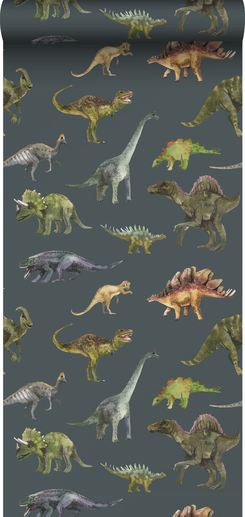 Sanders & Sanders behang dinosaurussen donkerblauw en groen - 50 x 900 cm - 935370