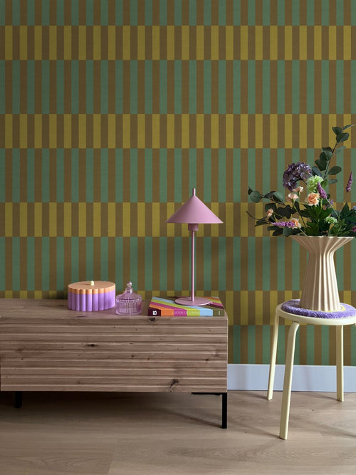 ESTAhome behang linnen-look strepen groen - 50 x 900 cm - 132247