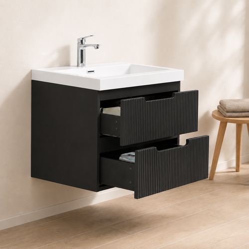 Badplaats Badkamermeubel Set Thermis 60 cm – Mat Zwart – Badmeubel met Wastafel