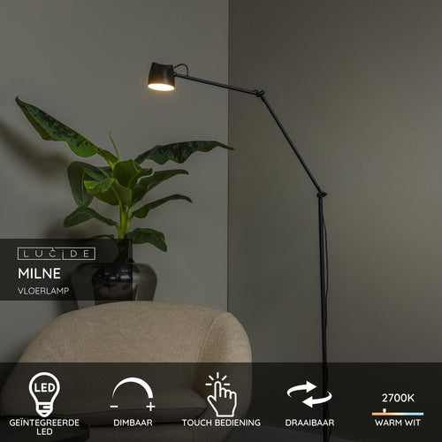 Lucide vloerlamp MILNE - Geïntegreerde LED - Zwart - vtwonen shop