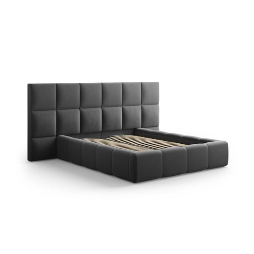 Cosmopolitan Design - Opbergbed met dubbel hoofdbord Livigno 200x160cm flueel grijs - 230x250x125cm