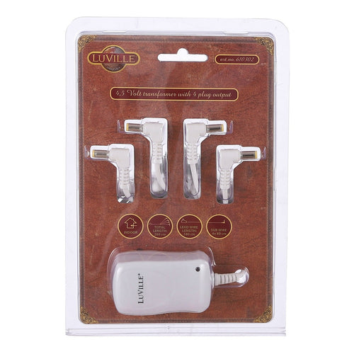 Luville Kerstdorp Switch Adapter 4,5 Volt met 4 Plugs - Kerstversiering voor Binnen - Kerst Decoratie Miniatuurwereld - Vervangt Batterijkastje - 7 x