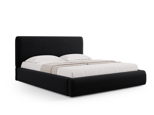 Cosmopolitan Design Opbergbed met hoofdeinde Colonel 200x200cm, flueel, zwart - 220x220x100cm